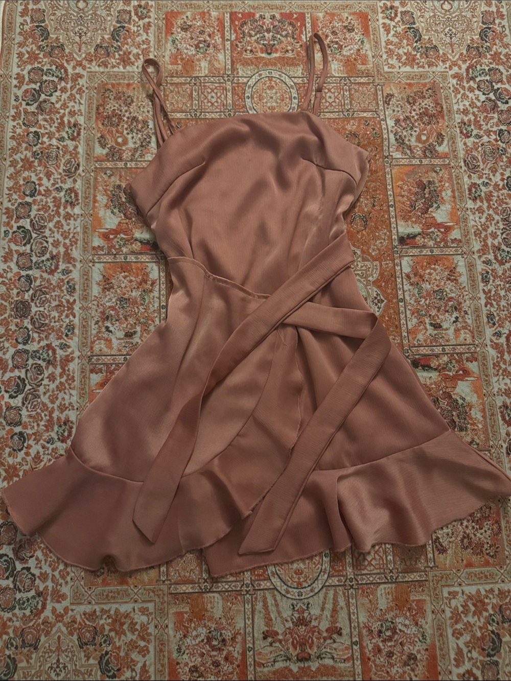 Satin Dress in Dusty Rose with Waist Tie